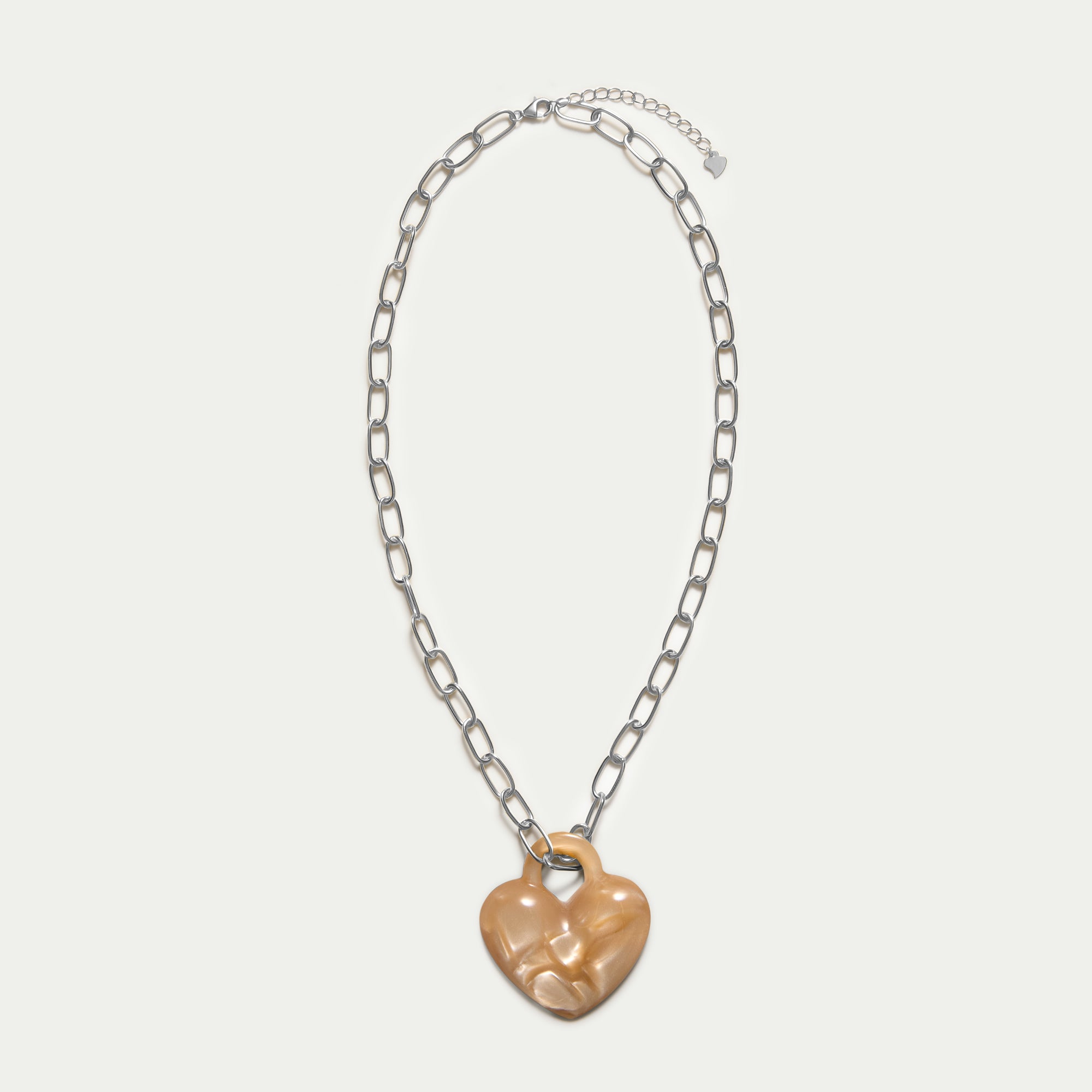 Paperclip Necklace - Puffy Heart in Abalone - Silver