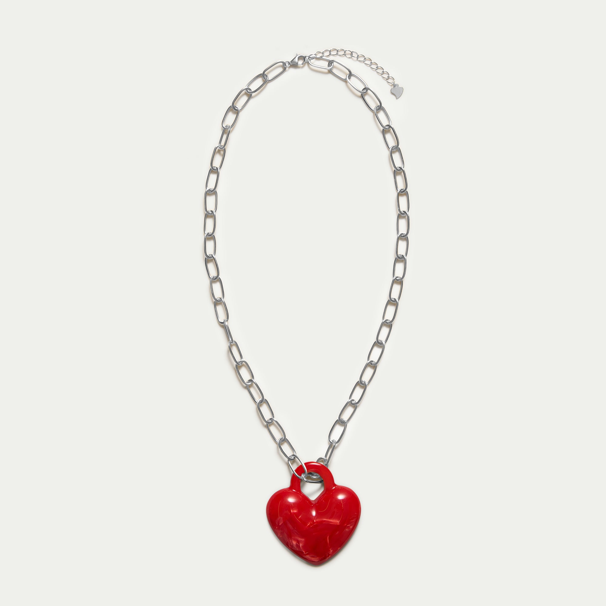 Paperclip Necklace - Puffy Heart in Shanghai - Silver