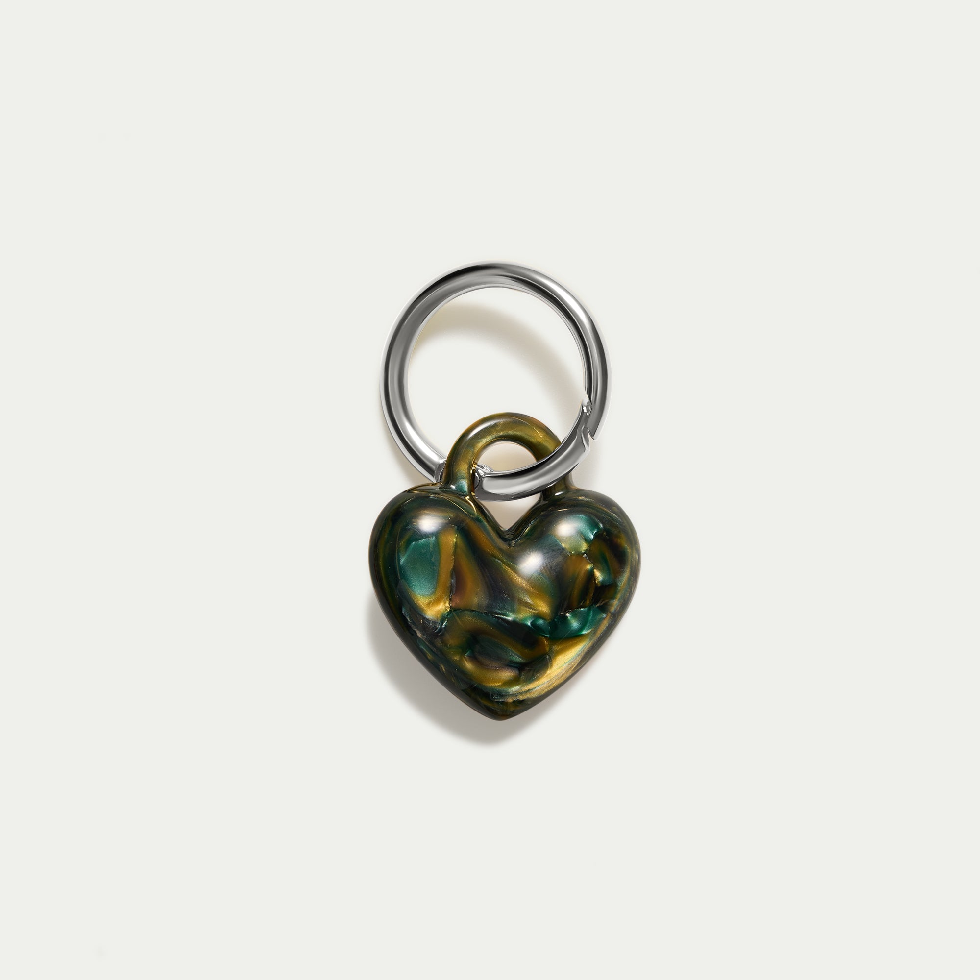 Puffy Heart Keychain - Green Tortoiseshell - Silver