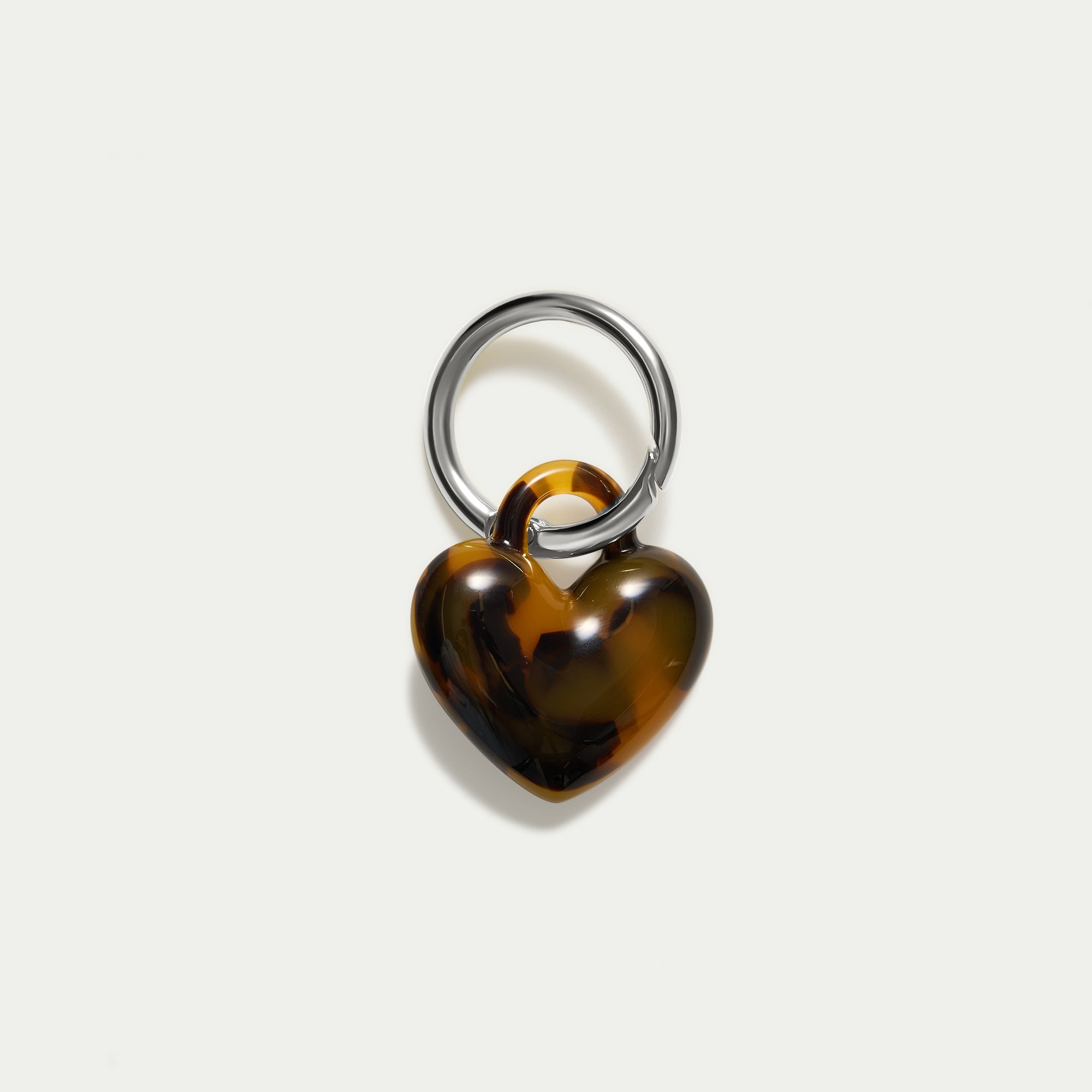 Puffy Heart Keychain - Classic Tortoiseshell - Silver