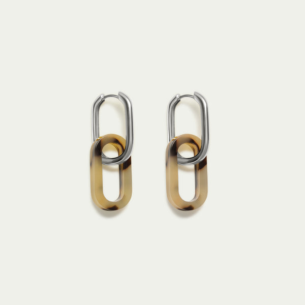 Paper-Clip Hoops + Blonde Tortoiseshell Charms - Silver