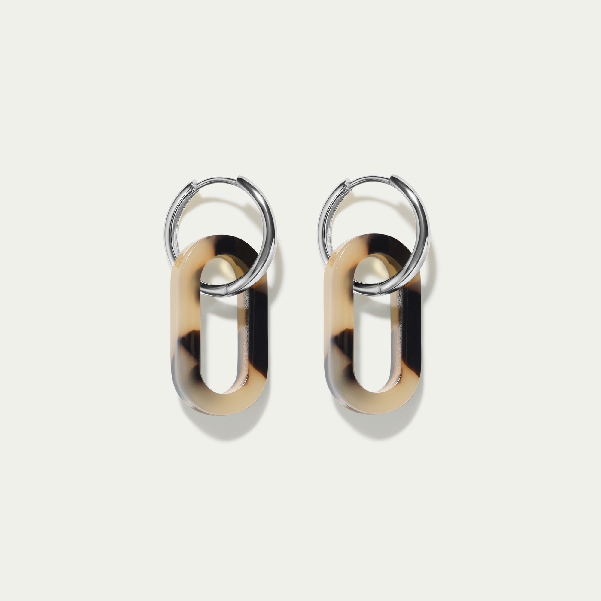 Grande Hoops + Blonde Tortoiseshell Link Charms - Silver