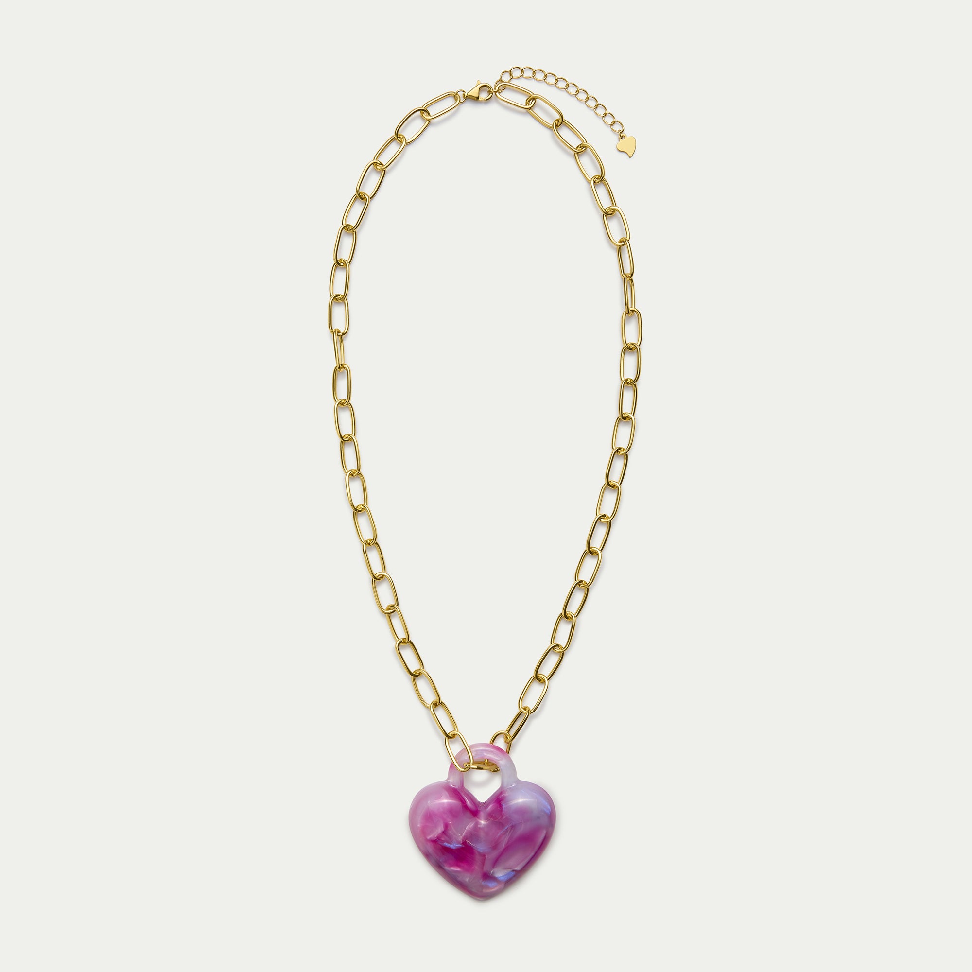 Paperclip Necklace - Puffy Heart in Peony - Gold