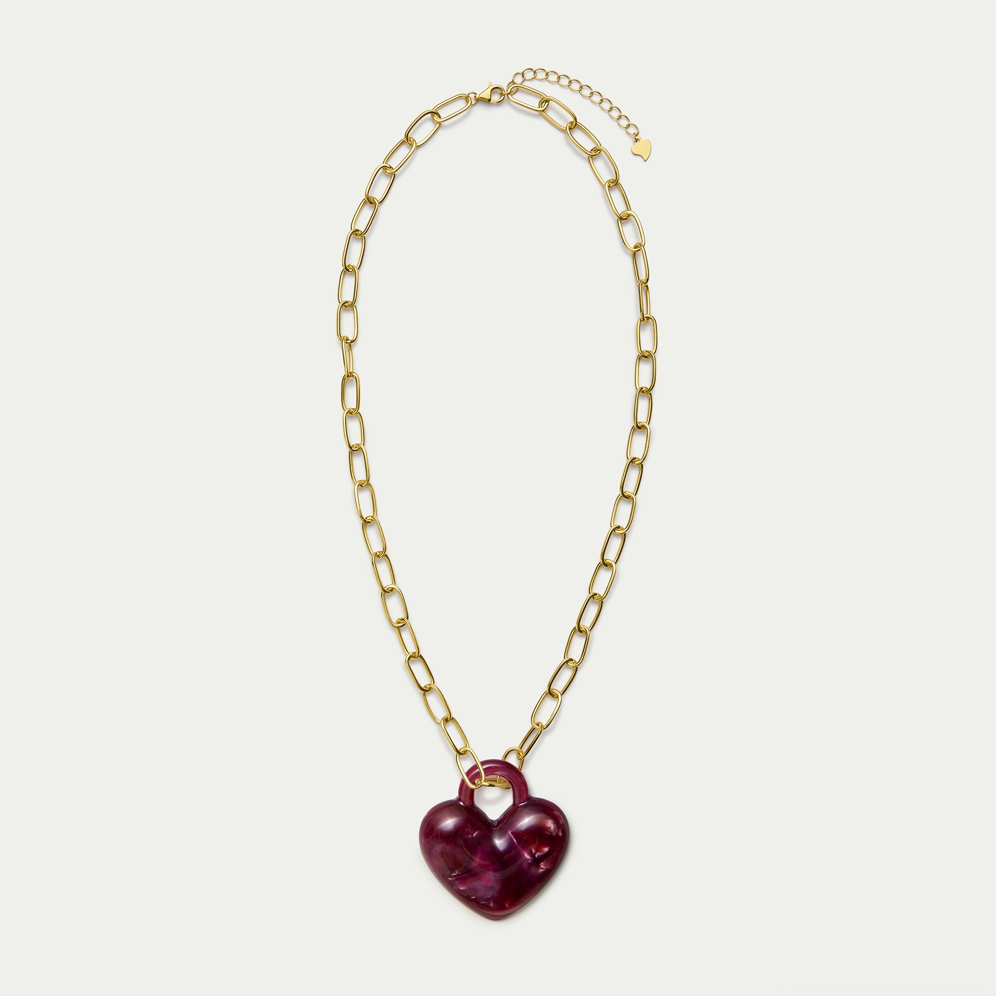 Paperclip Necklace - Puffy Heart in Pomegranate - Gold