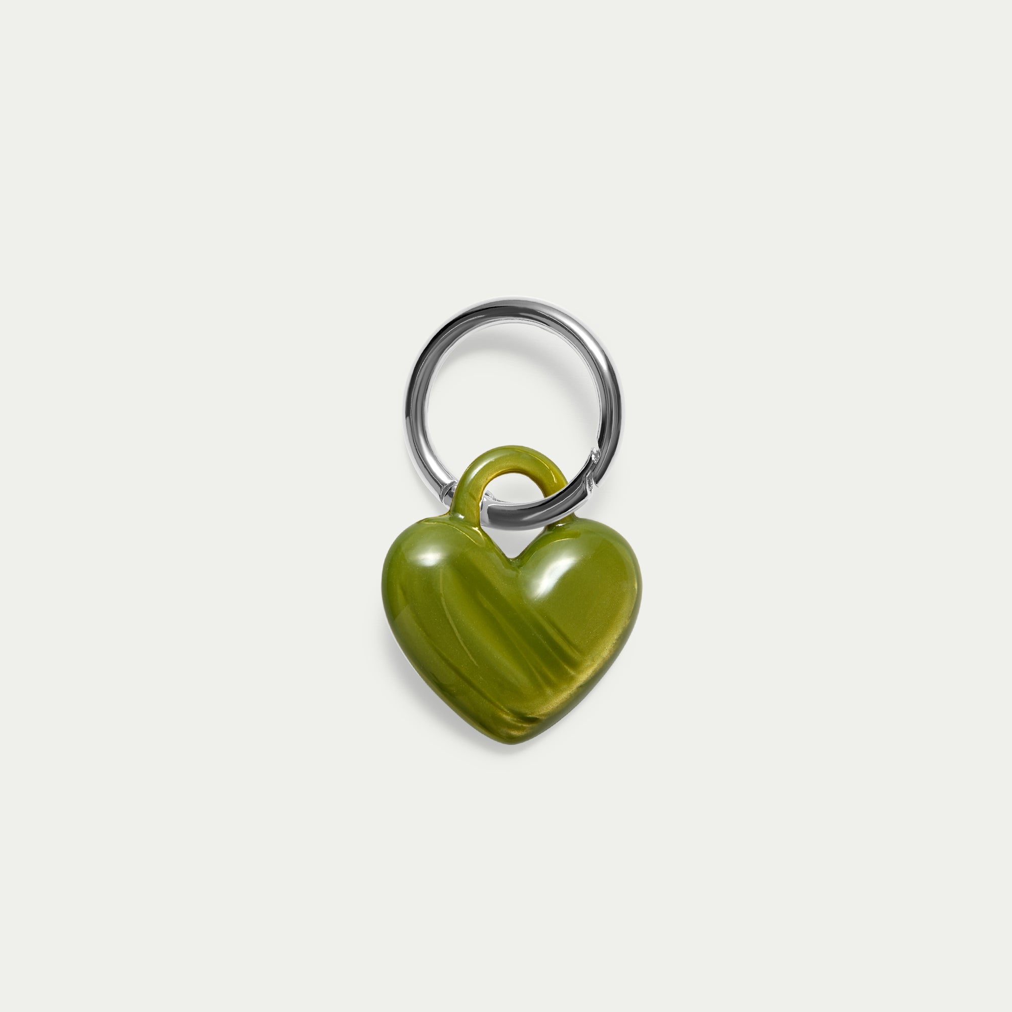 Puffy Heart Keychain - Matcha - Silver