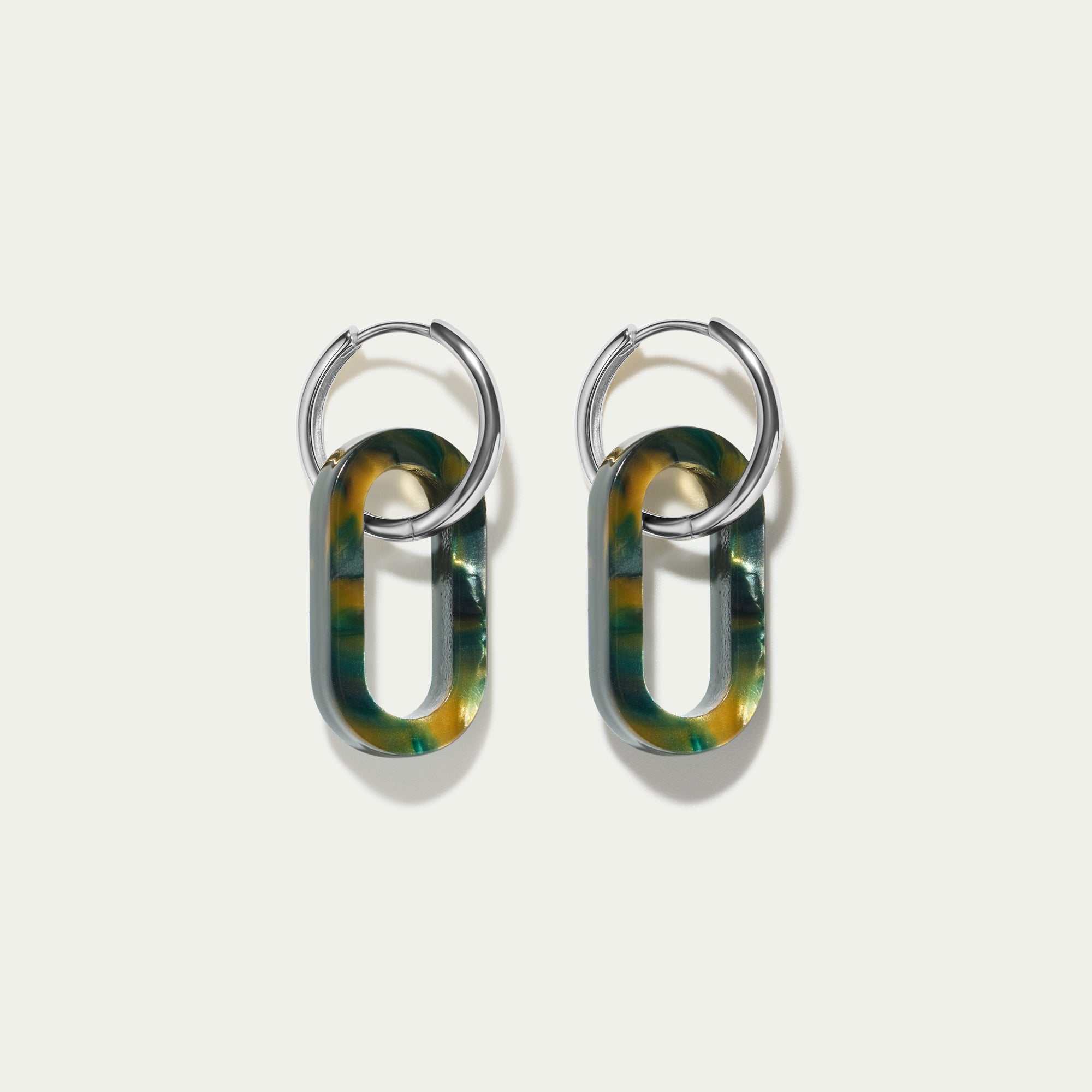 Grande Hoops + Green Tortoiseshell Link Charms - Silver