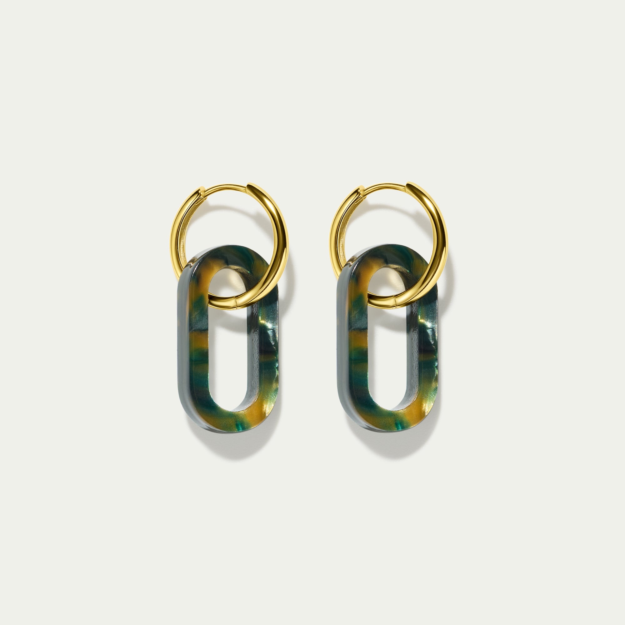 Grande Hoops + Green Tortoiseshell Link Charms - Gold