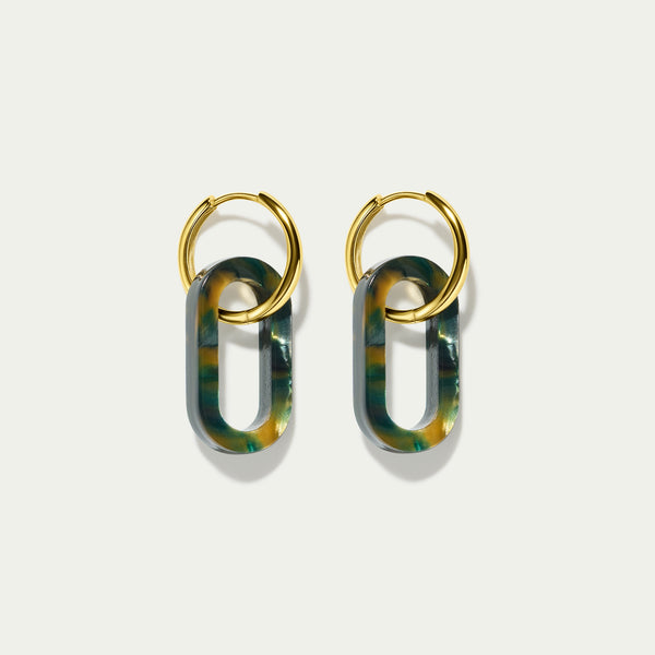 Grande Hoops + Green Tortoiseshell Link Charms - Gold