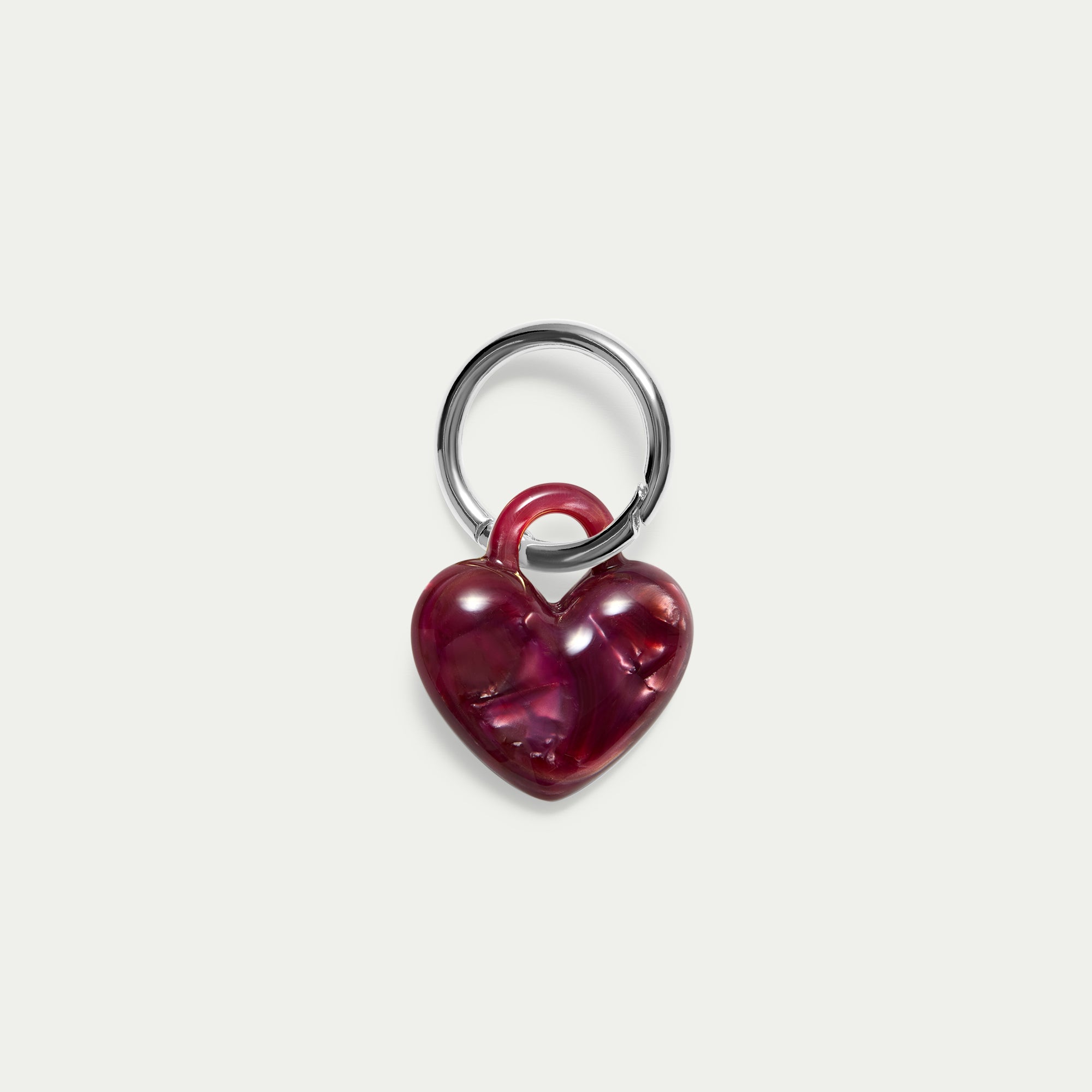 Puffy Heart Keychain - Pomegranate - Silver