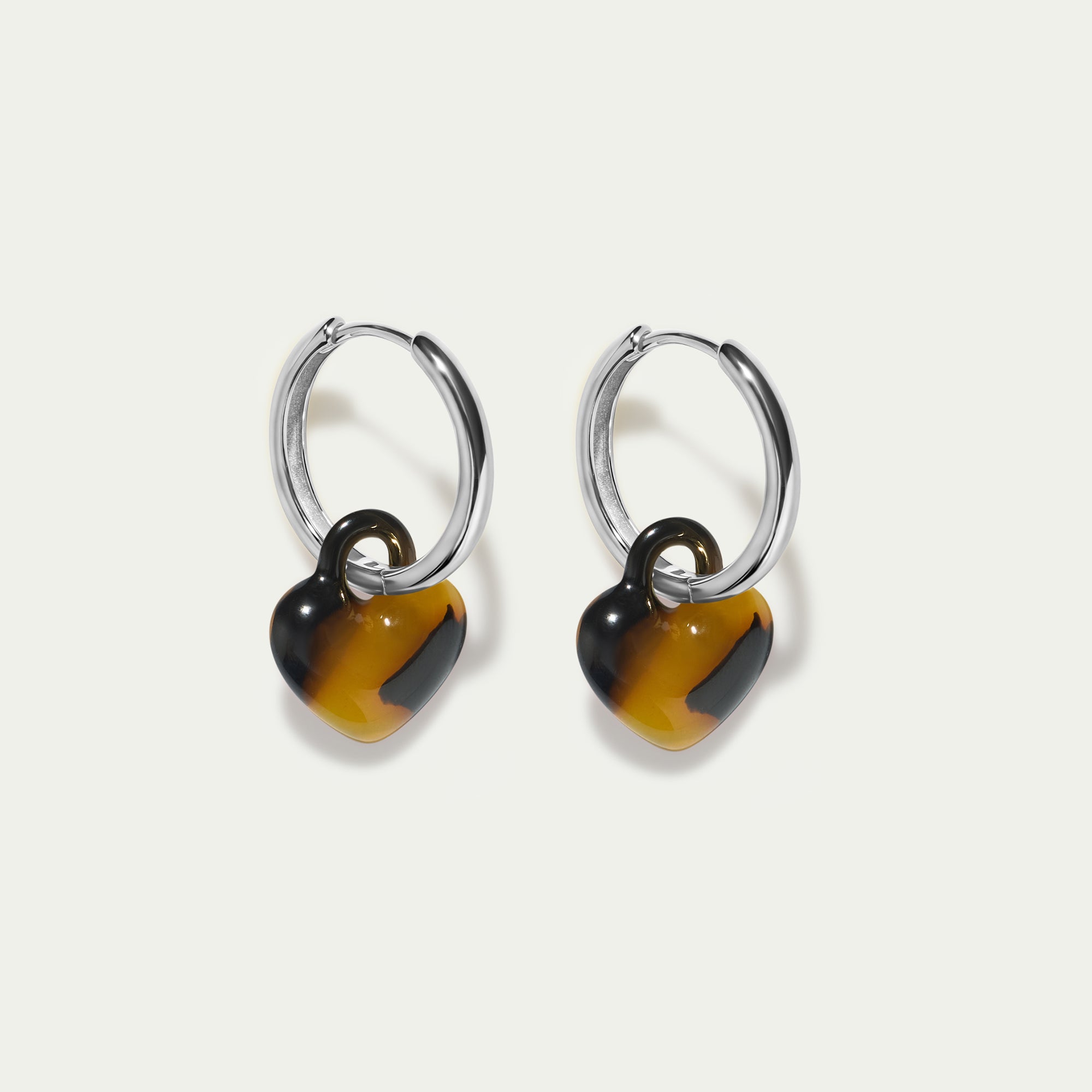 Grande Hoops + Classic Tortoiseshell Mini Puffy Hearts - Silver