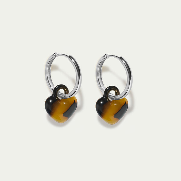 Grande Hoops + Classic Tortoiseshell Mini Puffy Hearts - Silver
