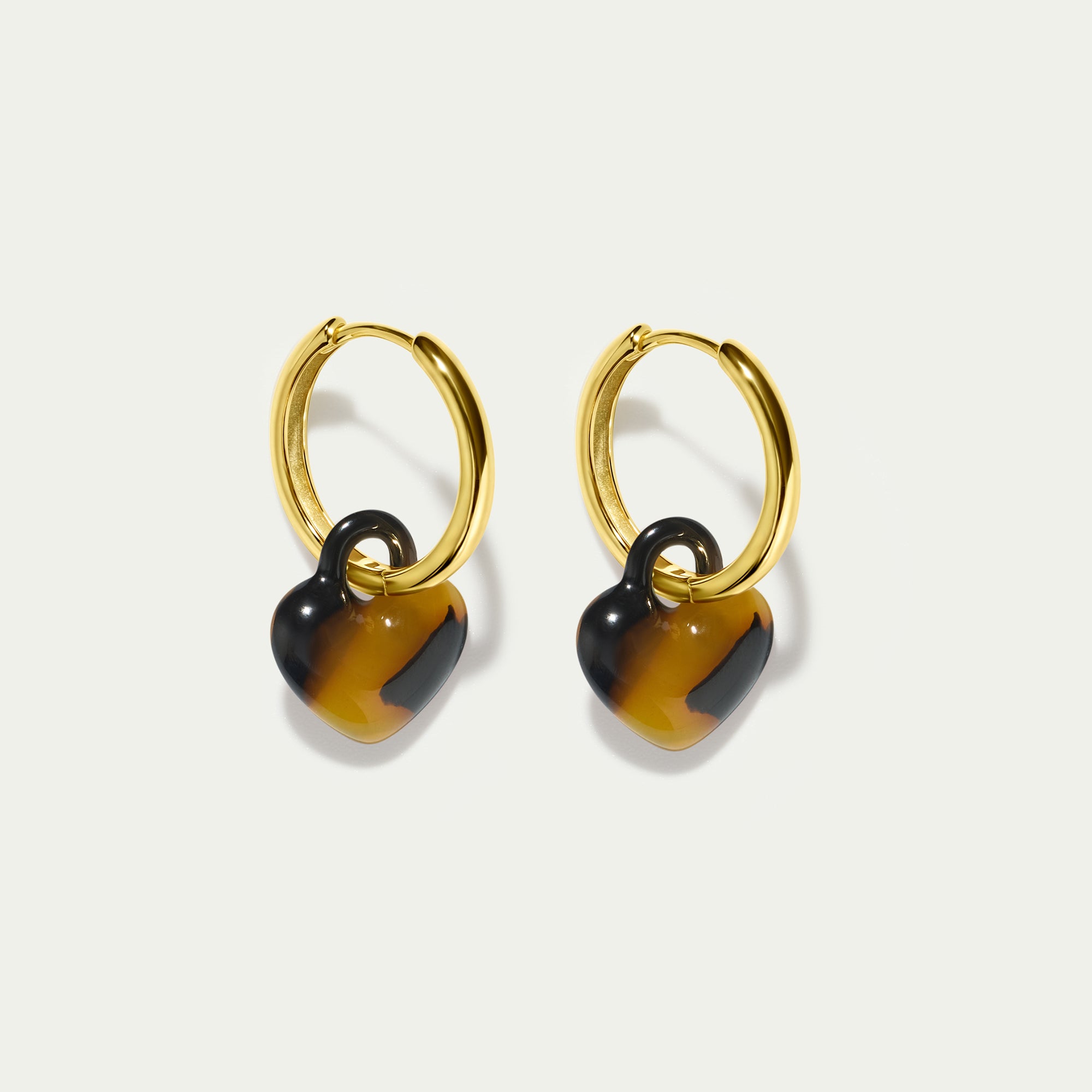 Grande Hoops + Classic Tortoiseshell Mini Puffy Hearts - Gold