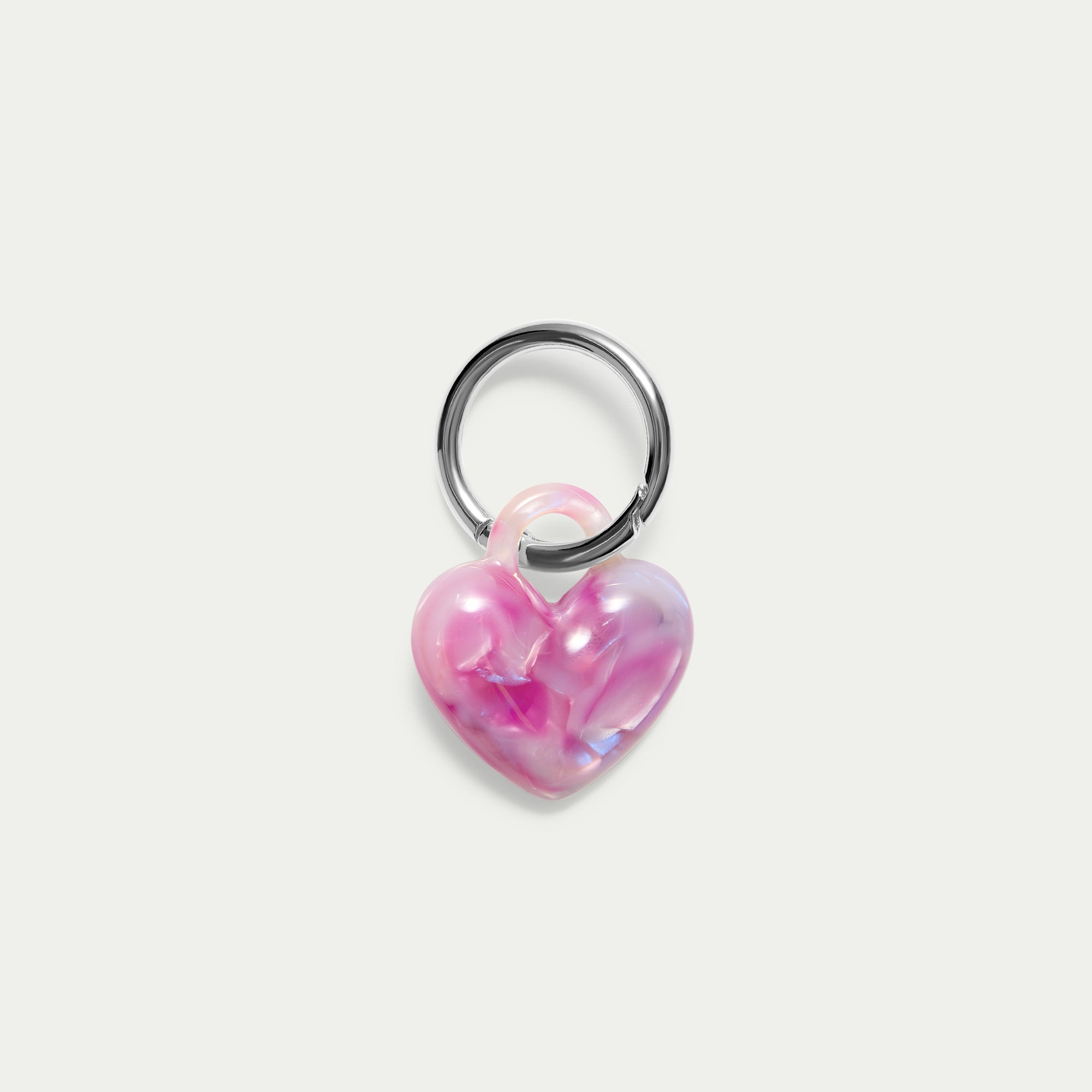 Puffy Heart Keychain - Peony - Silver