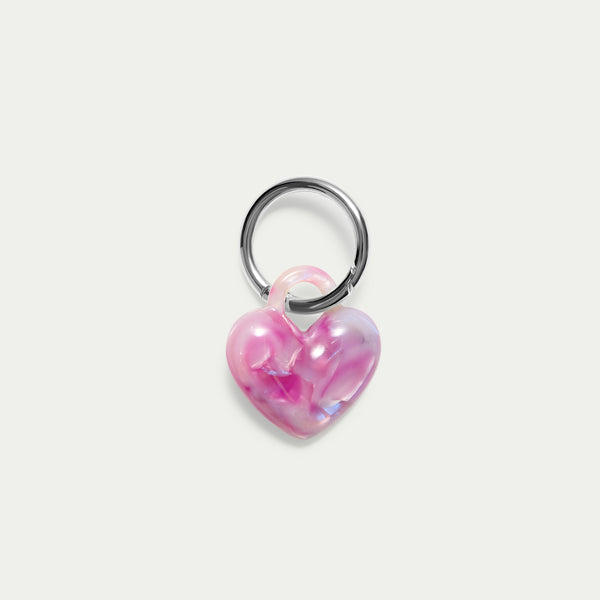 Puffy Heart Keychain - Peony - Silver
