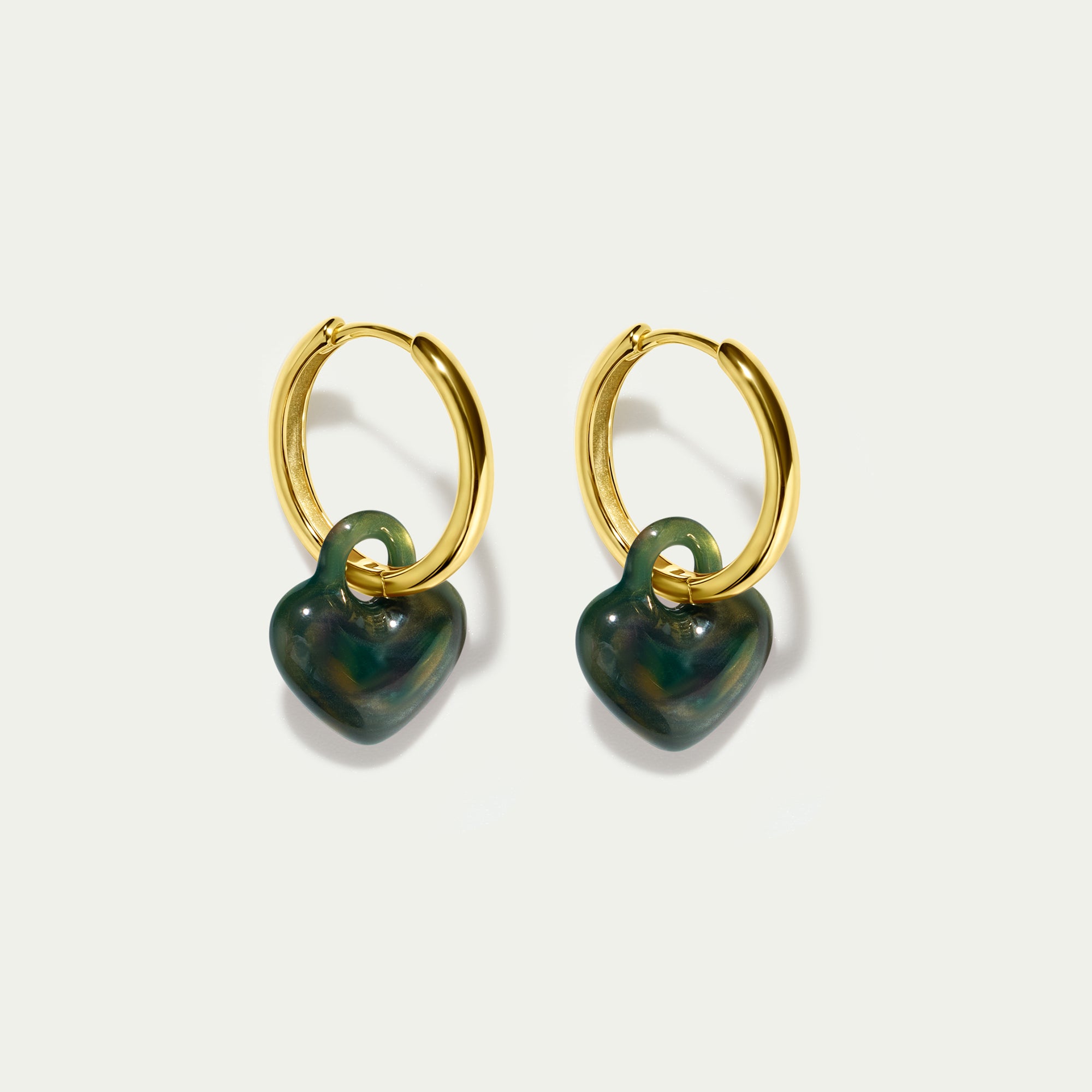 Grande Hoops + Green Tortoiseshell Mini Puffy Hearts - Gold
