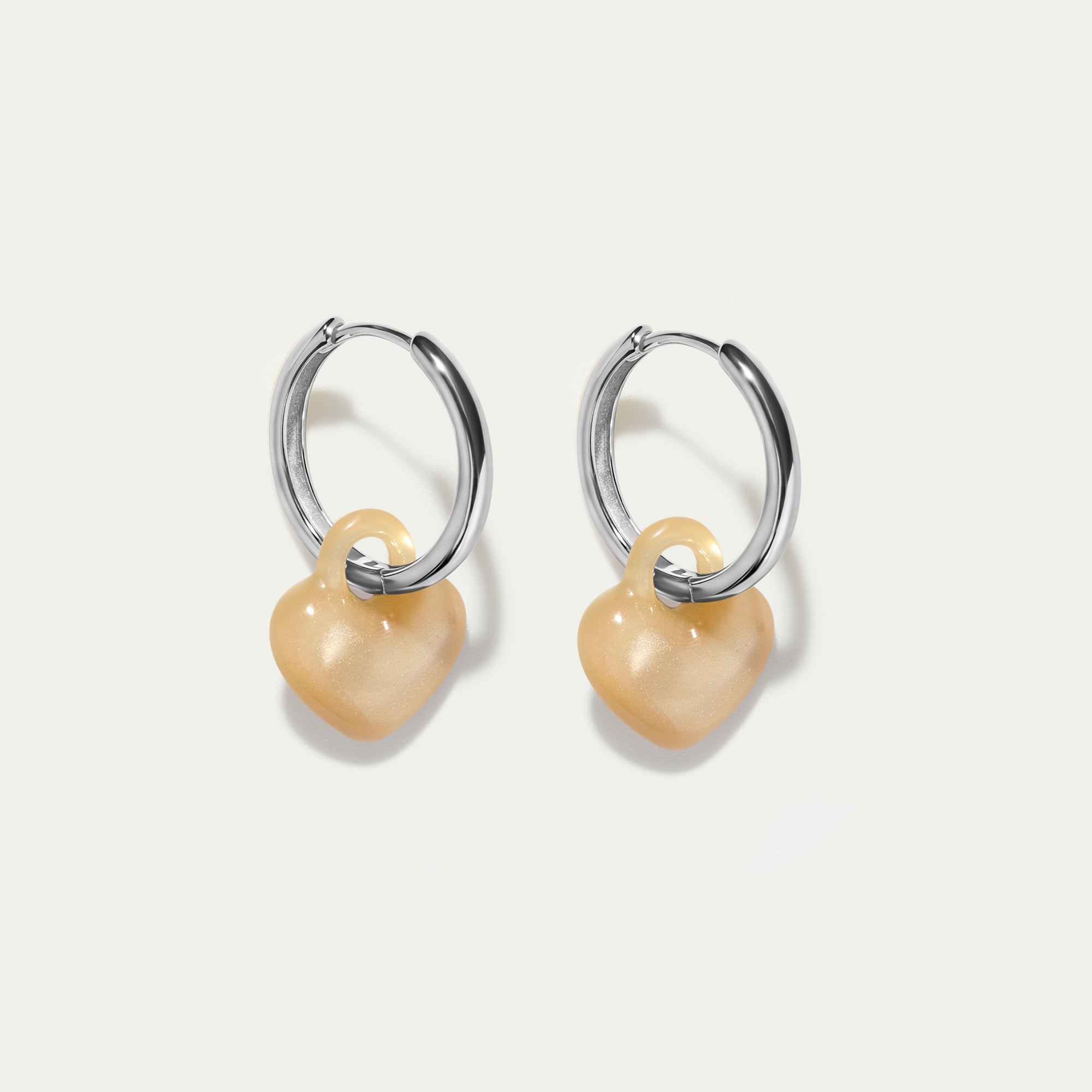 Grande Hoops + Abalone Mini Puffy Hearts - Silver