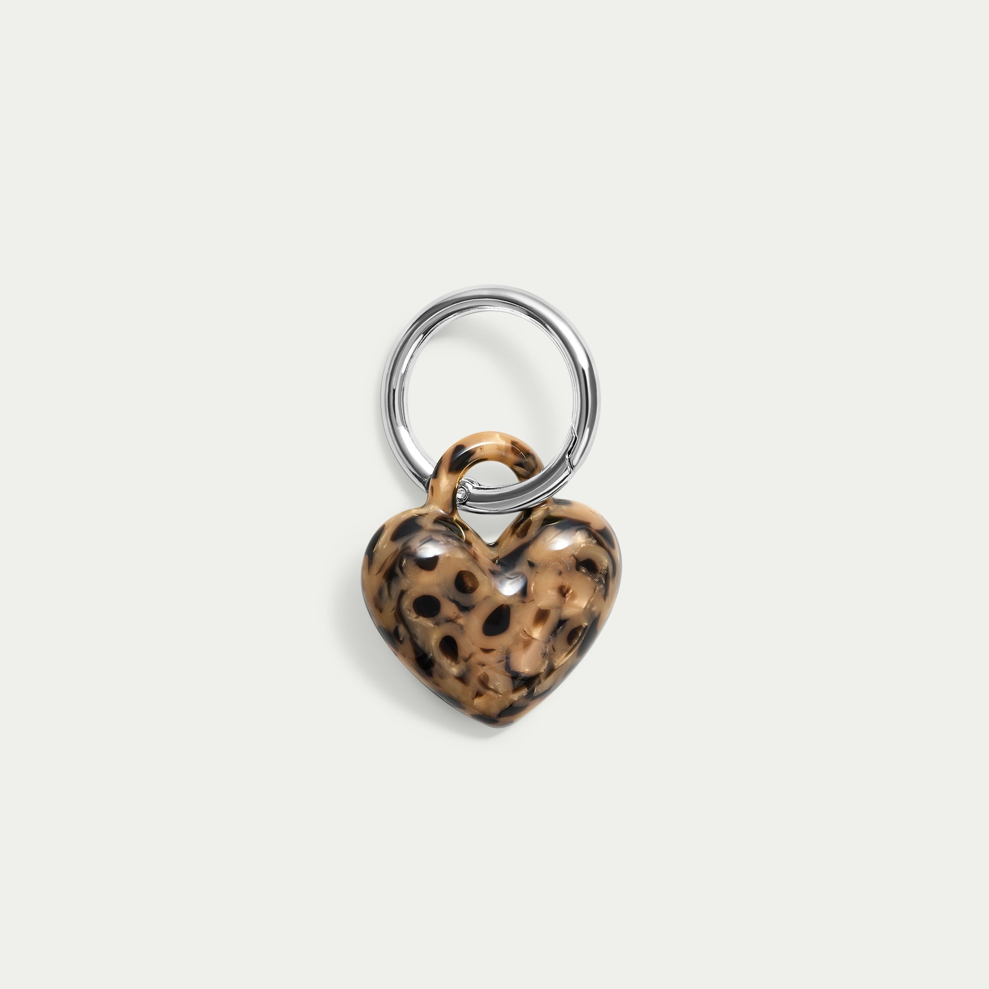Puffy Heart Keychain - Leopard - Silver