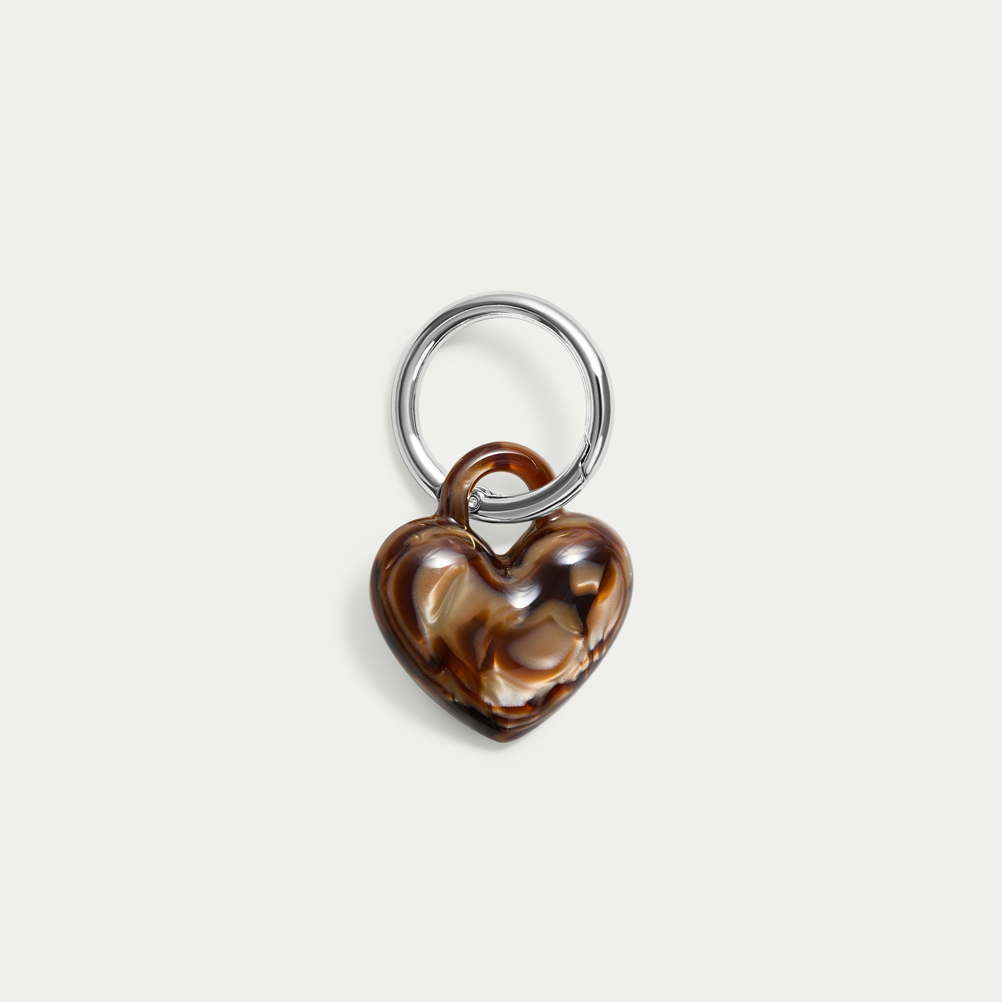 Puffy Heart Keychain - Tiramisu - Silver